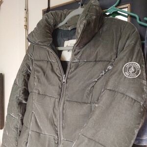 Abercrombie & Fitch Olive Velvet Puffer Jacket Medium